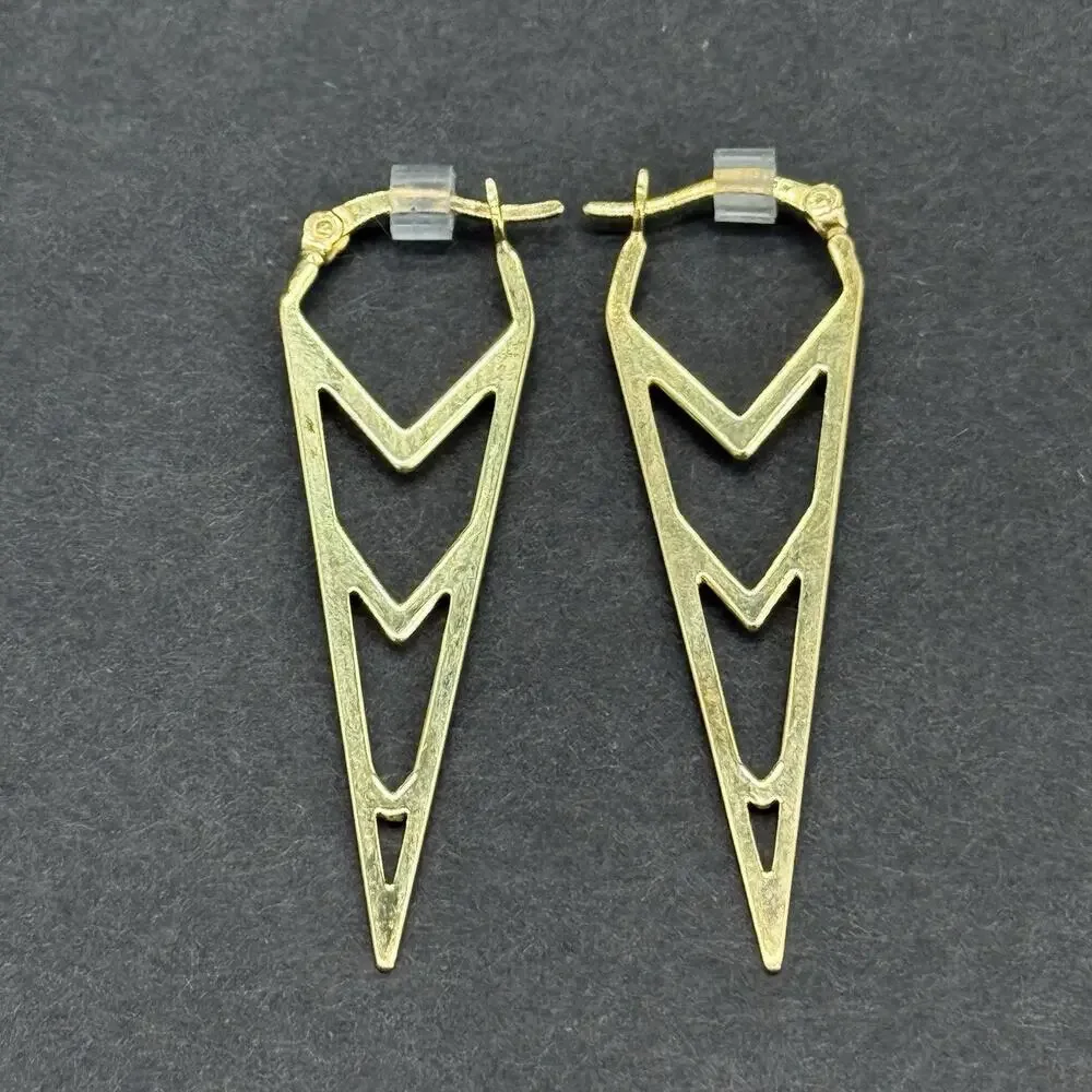 18K Gold Vermeil 925 Sterling Silver Geometric Chevron Spike Dagger Hoop Earring